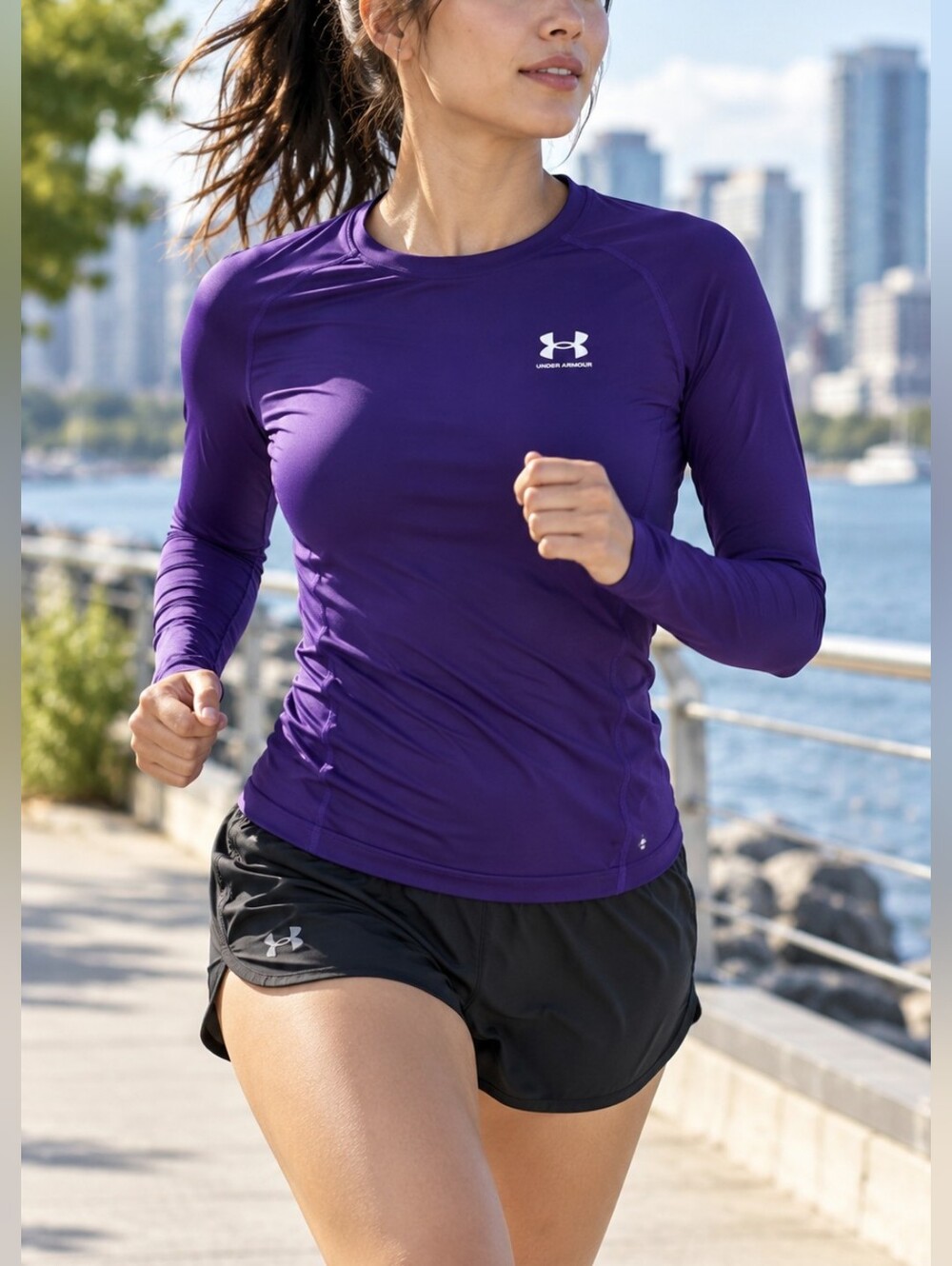 Under Armour HeatGear Compression Purple Long Sleeve Shirt Size L Athletic